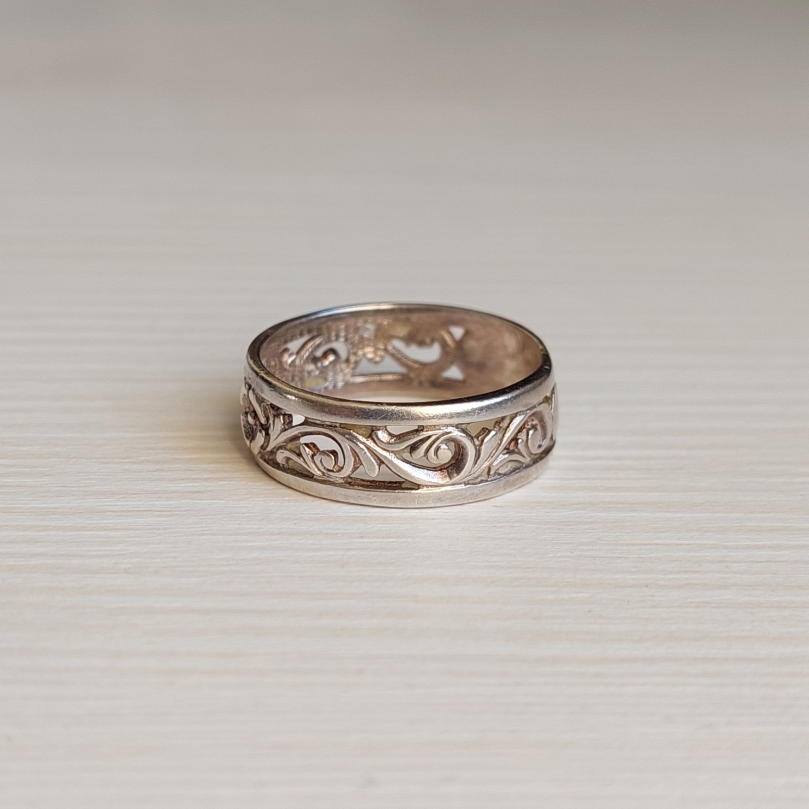 Vintage 916 Silver Ring Engraved Band Flower Ornate Design Unisex Size 9/19