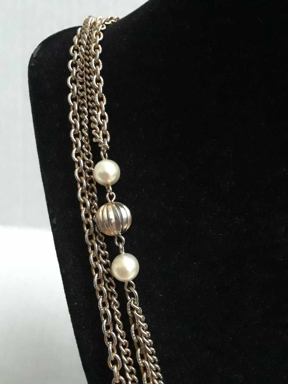 Vintage Extra Long Gold Tone Necklace with Faux Pearls Two Strand 25 in.