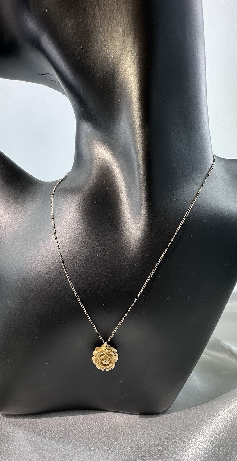 Vintage IPS 1/20th 12k Gold Filled Chain Ceramic Flower Pendant Necklace 16”