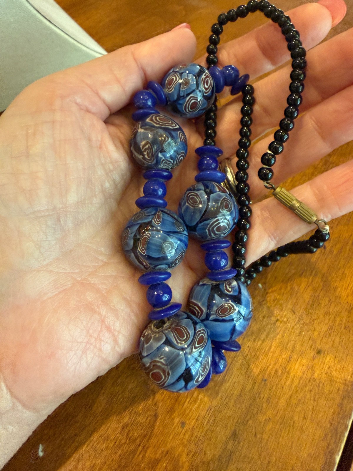 Vintage Blue Glass Bead Necklace Lampwork Excellent 19 inches European