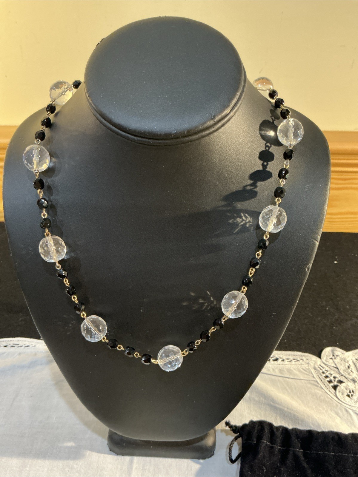 Joan Rivers Czech Republic Black & Clear Faceted Beaded Necklace Gold Tone
