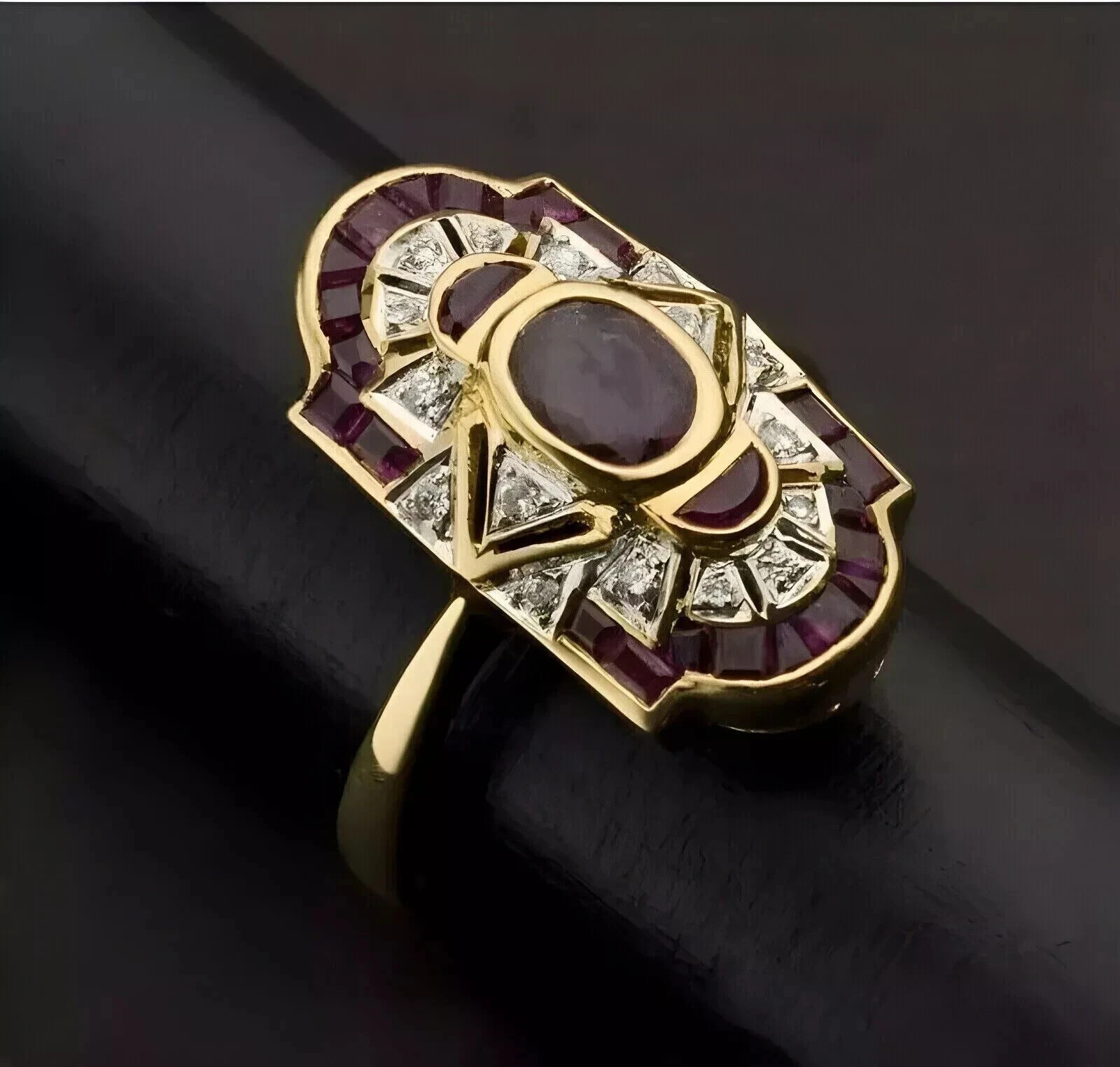 3.4Ct Art Deco Style Lab Created Diamond Wedding Engagement 14K Gold Finish Ring