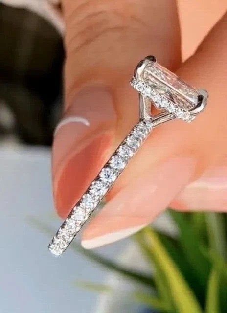 4Ct Emerald Cut Lab Created Diamond Engagement Womens 14K White Gold Finish Ring