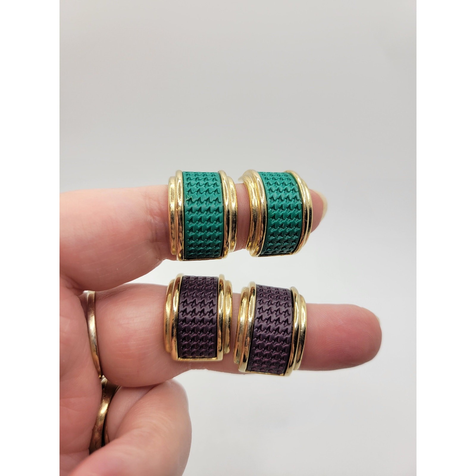 Chunky Weekender Half Hoop Earrings LOT 2 Teal Brown Vintage Post Pierced 1990s
