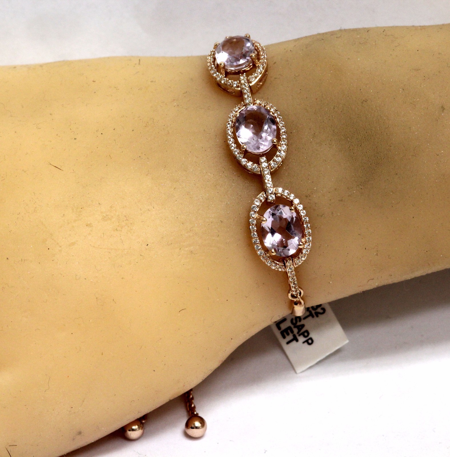 925 Silver 14k rose plated amethyst lab white sapphire bracelet 9.4g gemstone