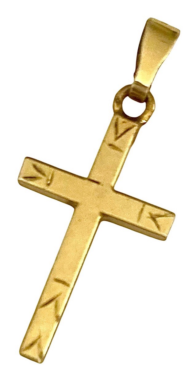 VINTAGE M.C. CO. NEW YORK 1950’s Yellow Gold Filled Small ETCHED CROSS Pendant