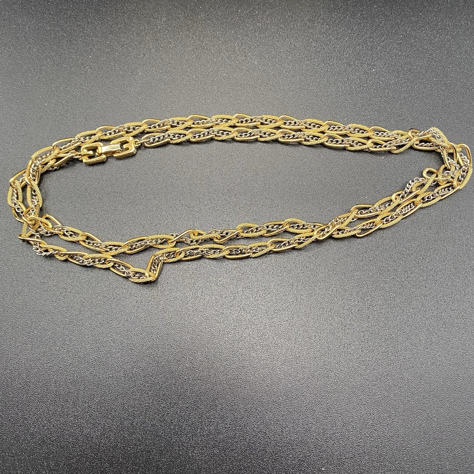 Vintage Givenchy Gold Chain Necklace 31” Multi Strand Statement Opera Logo Clasp