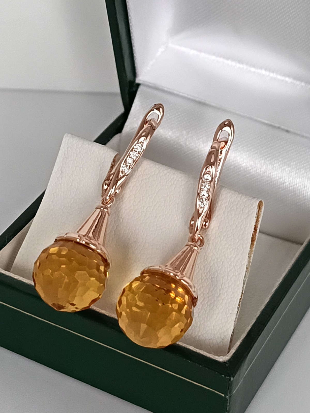 Vintage 1990-s 14 Ct Rolled Gold Citrine Zircons Earrings – Hallmarked 585 RG