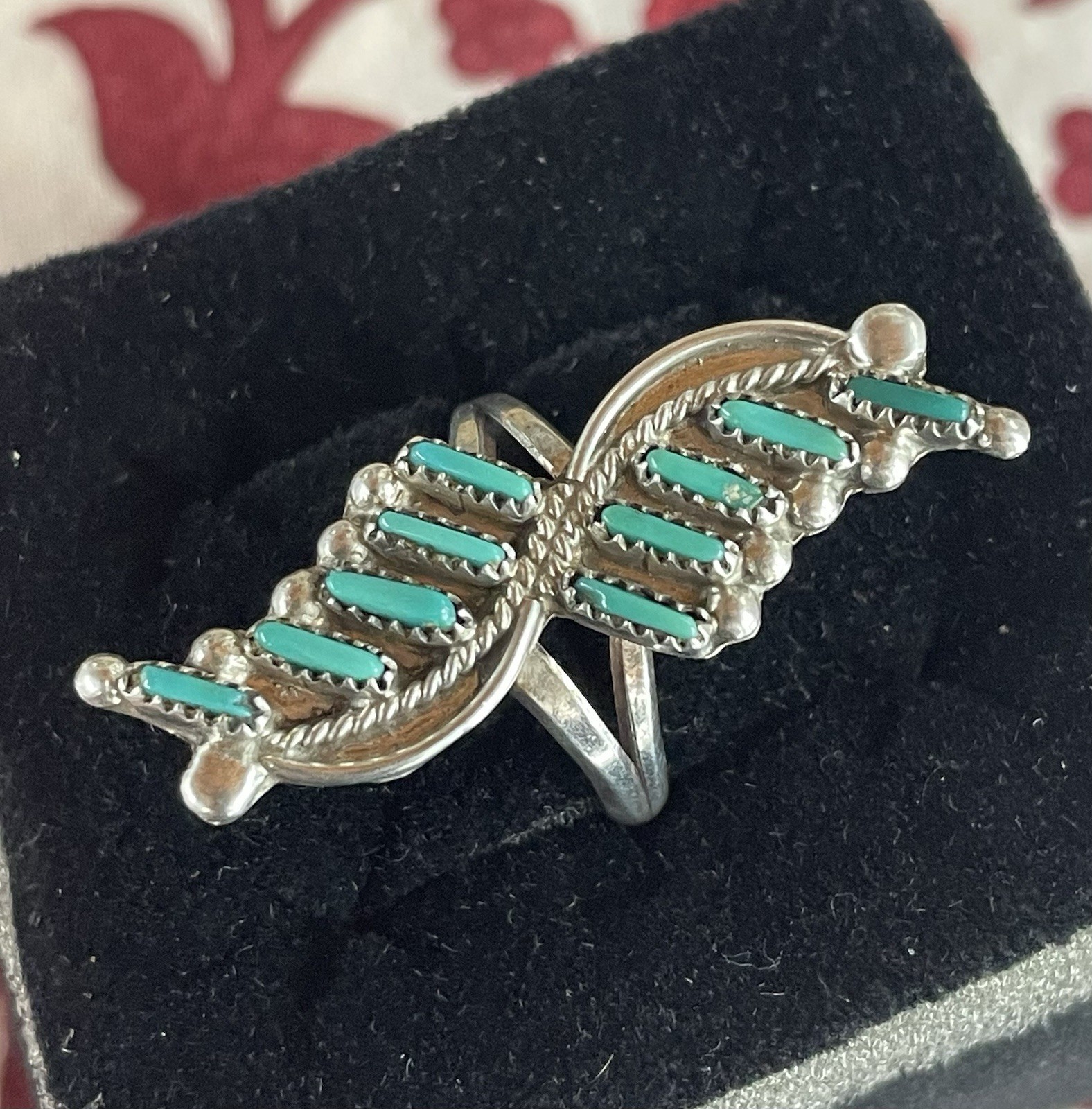 Vintage Native American Style Sterling Silver Turquoise Ring No Marks Size 5-1/4