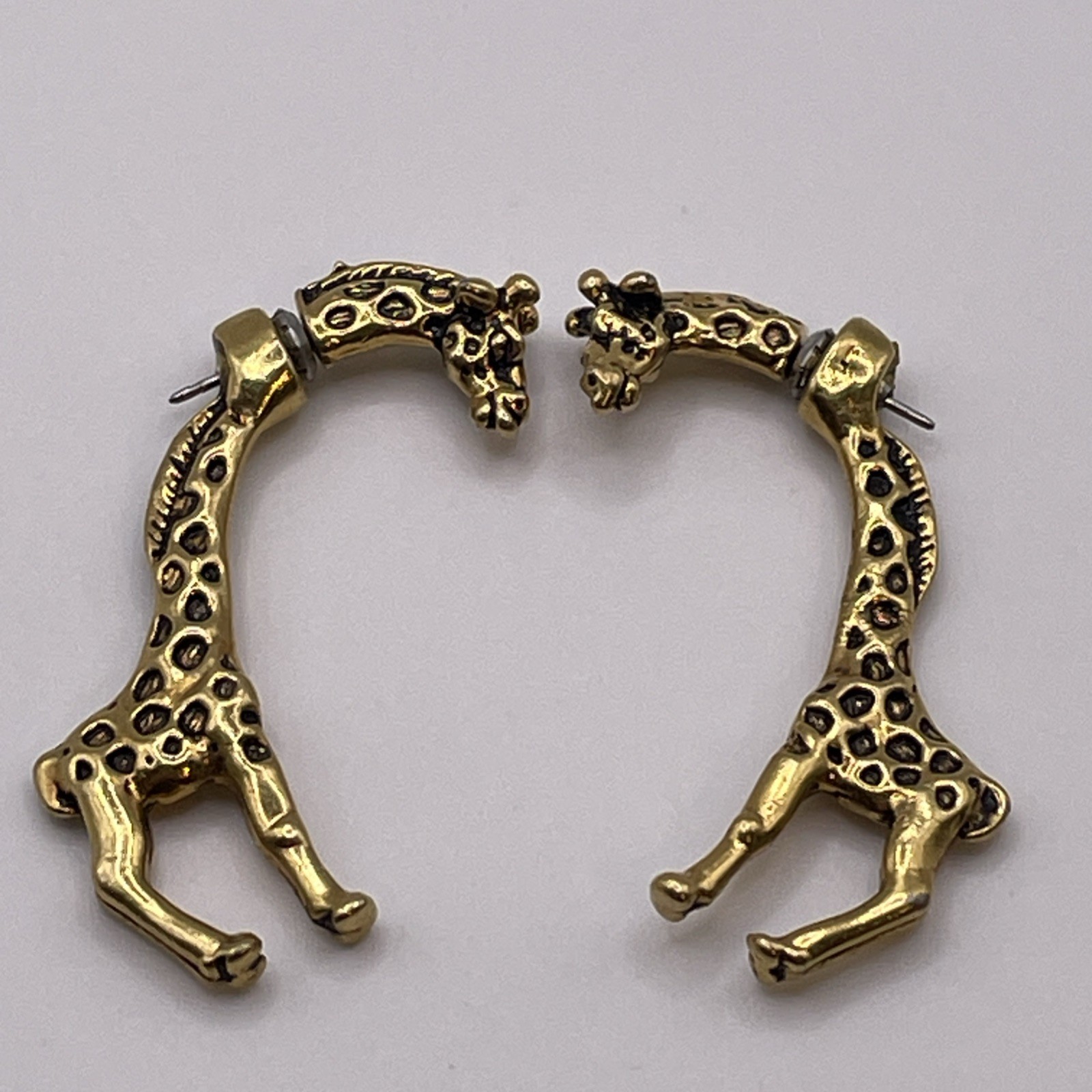Earrings Vintage Giraffe Metal Gold Tone Animals Stud Pierced Jewelry