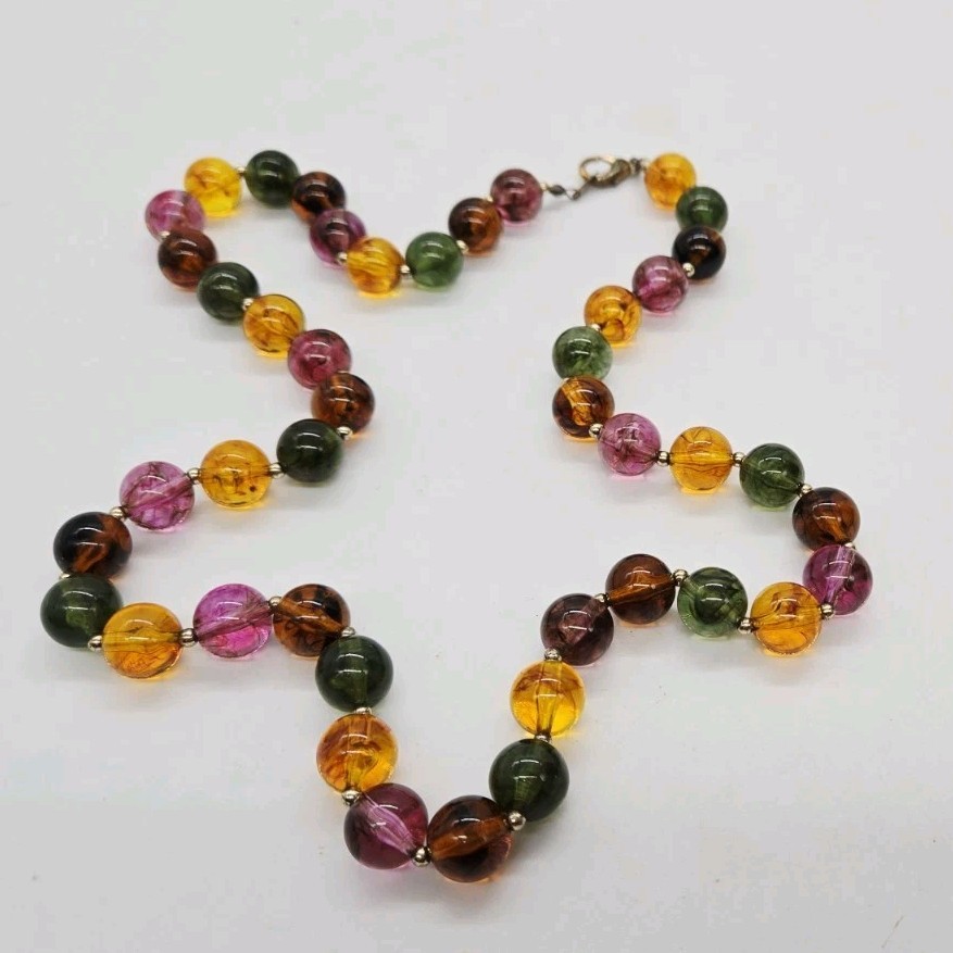 Faux Tourmaline Necklace Multicolored Amber Purple Green Lucite Art Deco 25 in