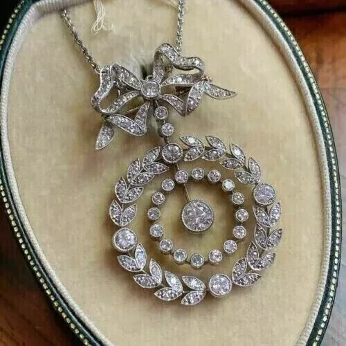 Vintage Art Deco Style Round Lab Created Diamond Wedding 925 Silver Gift Pendant