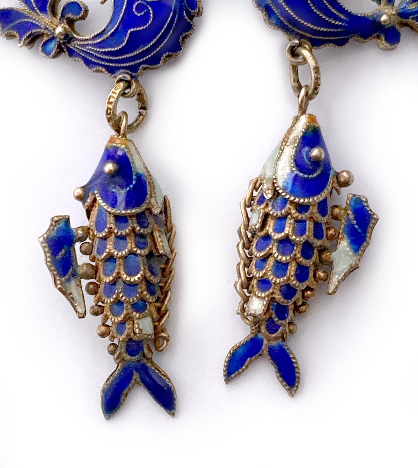 Blue Cloisonne & Vermeil Koi Fish Charm Bracelet and Hoop Earrings: China Export