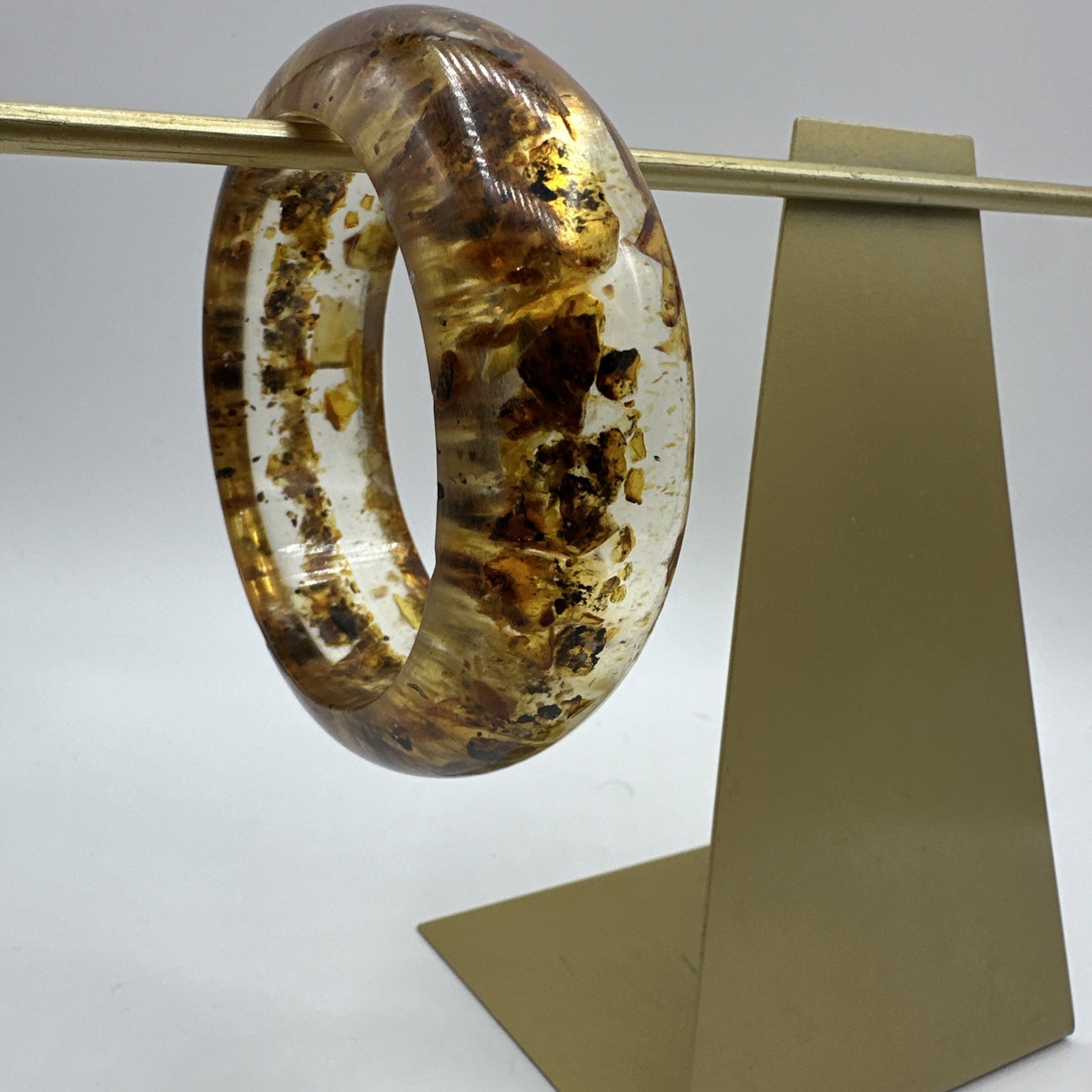 ‘70 Vtg Lucite Embedded Amber Cuff Bracelet. Fair condition. See pics.