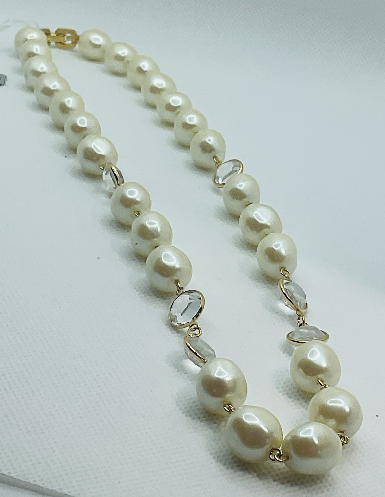 NOS Simulated Pearl + Rhinestone Bijoux GIVENCHY Goldtone Necklace!!!