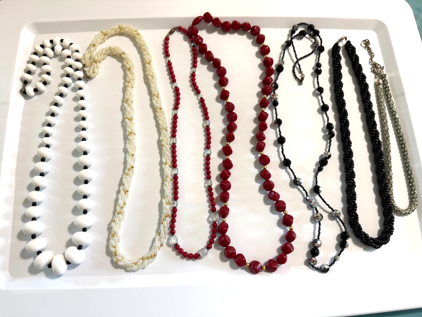 Vintage Lot of 7 Necklaces Beads Faux Pearls Swarovski Plastic Retro
