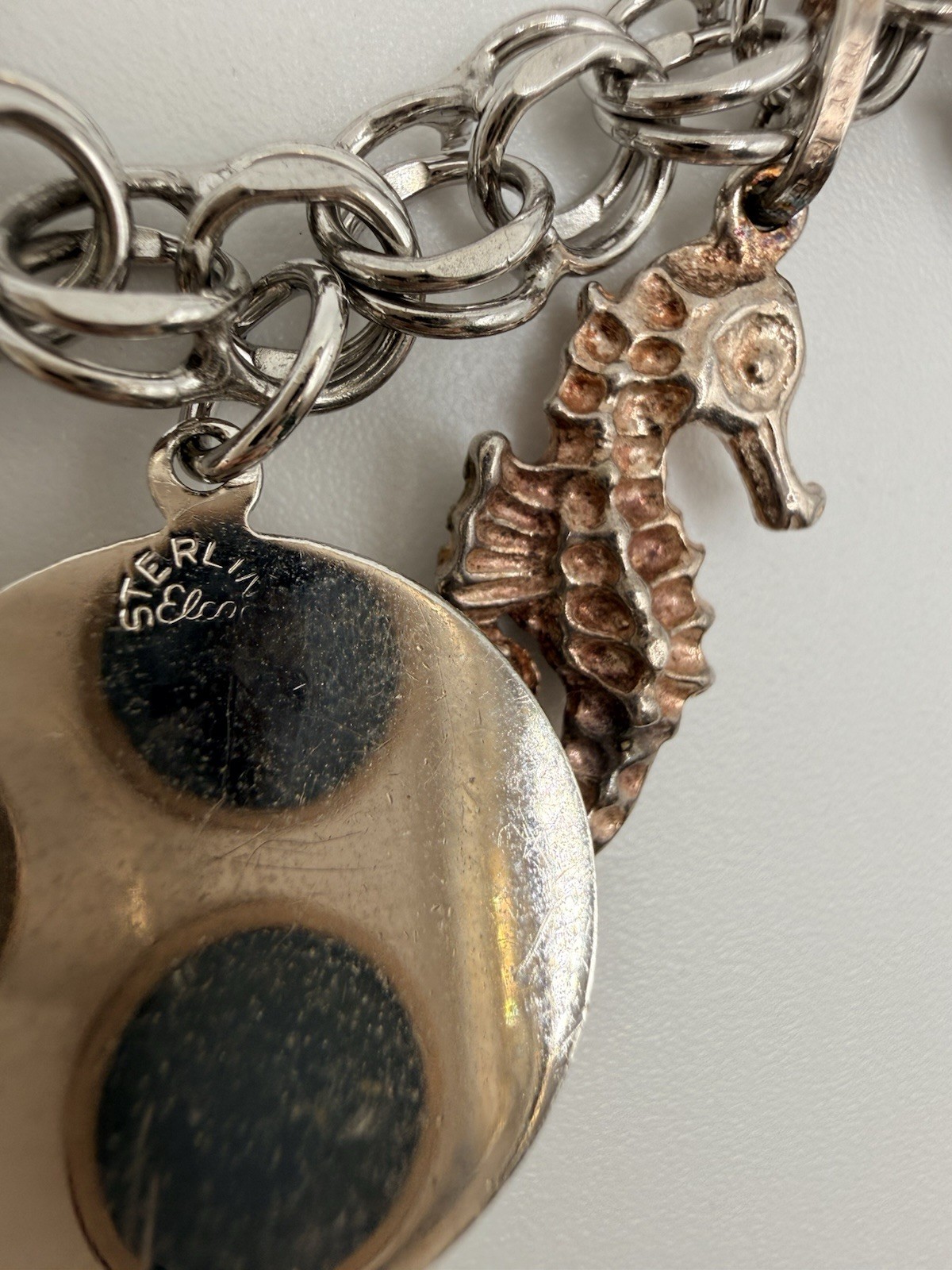 Sterling Silver Charm Bracelet Vintage Mixed Charms Heart Seahorse Cheer 30g U4