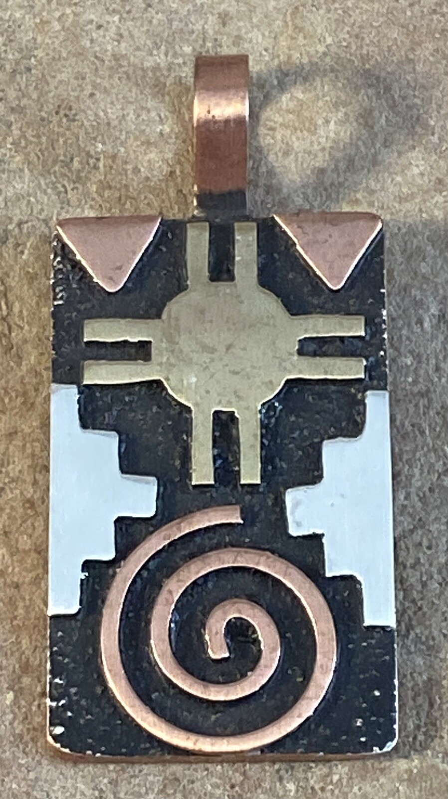 Wonderful Copper Brass And Sterling Dog Tag Pendant by Raincloud Kewa