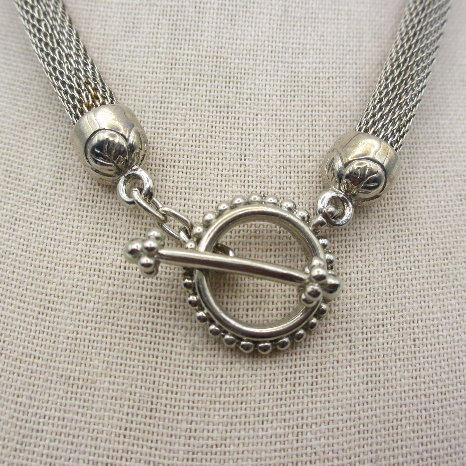 Vintage Mesh Necklace Toggle Clasp Silver Tone Choker 16 Inch