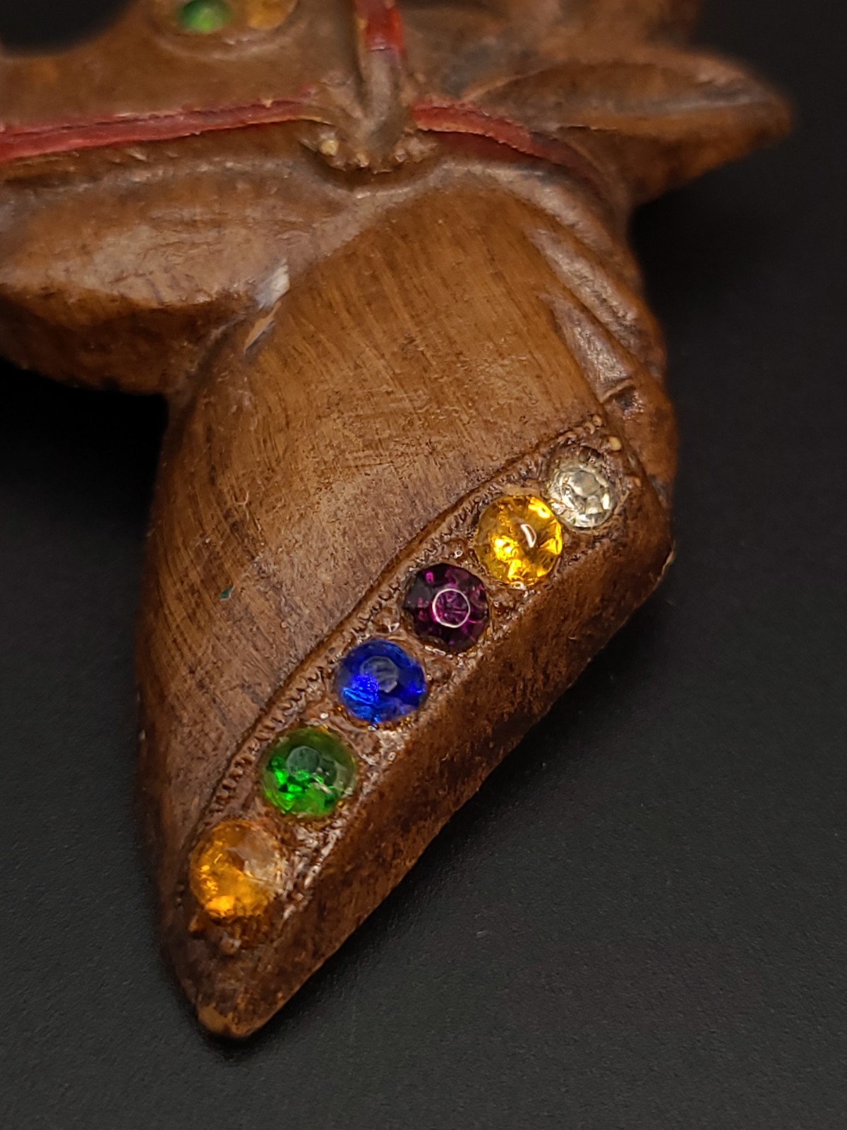 Vintage Handcrafted Wood Horse Head Brooch Rhinestone Pin