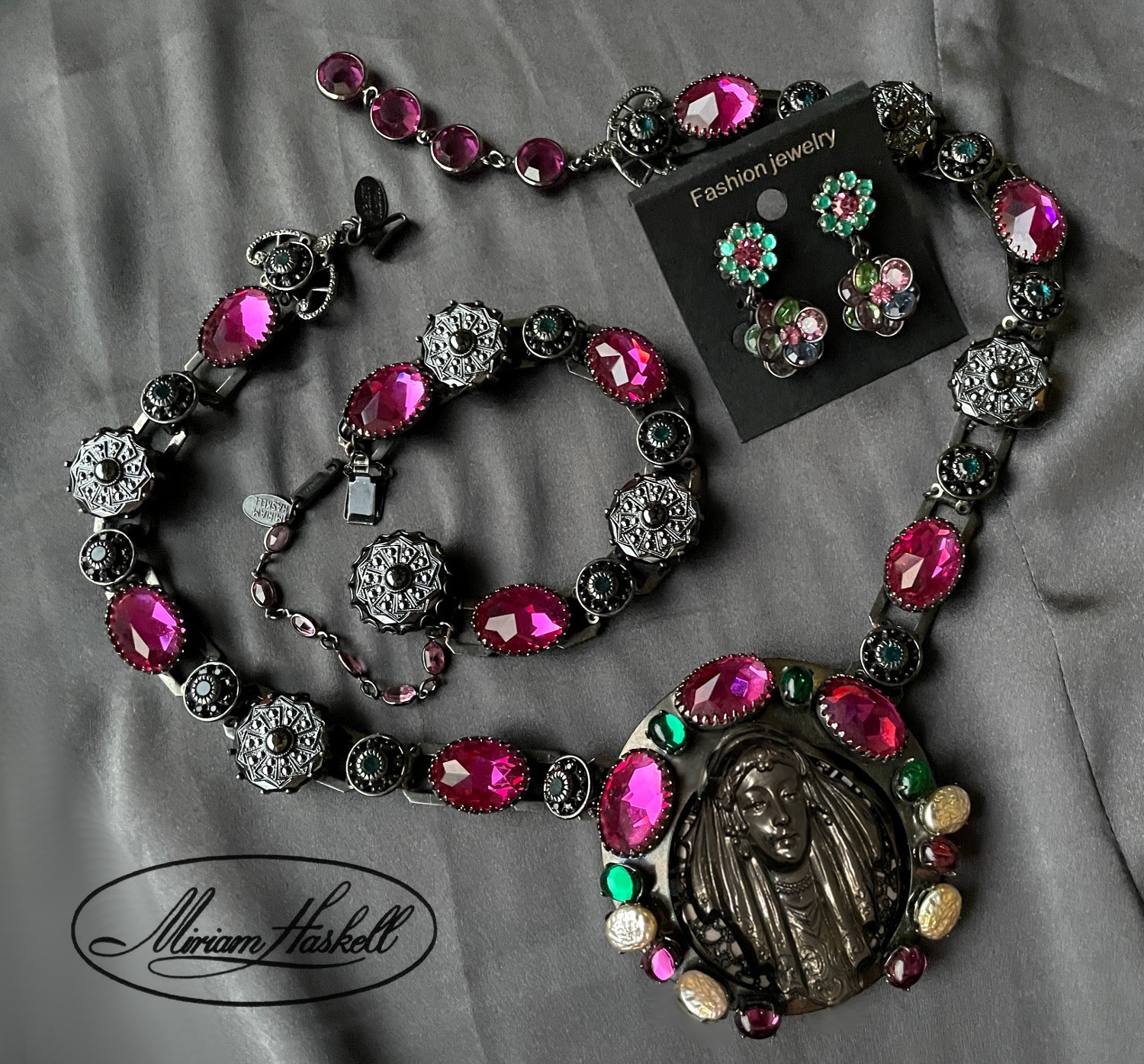 Vintage Miriam Haskell Art Nouveau Bohemian Gipsy / Roman Maiden Necklace Set