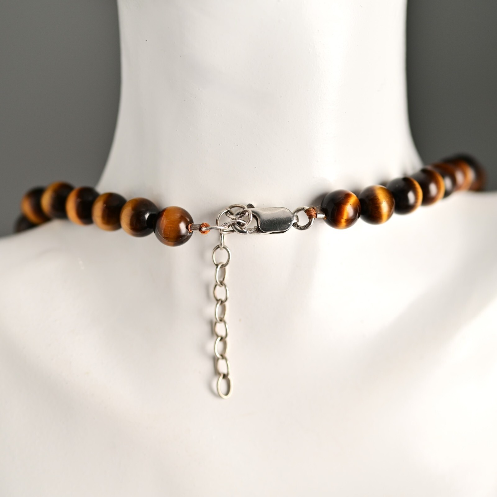 Vintage Original Designer 925 Sterling Silver Tiger Eye Gemstone Estate Necklace