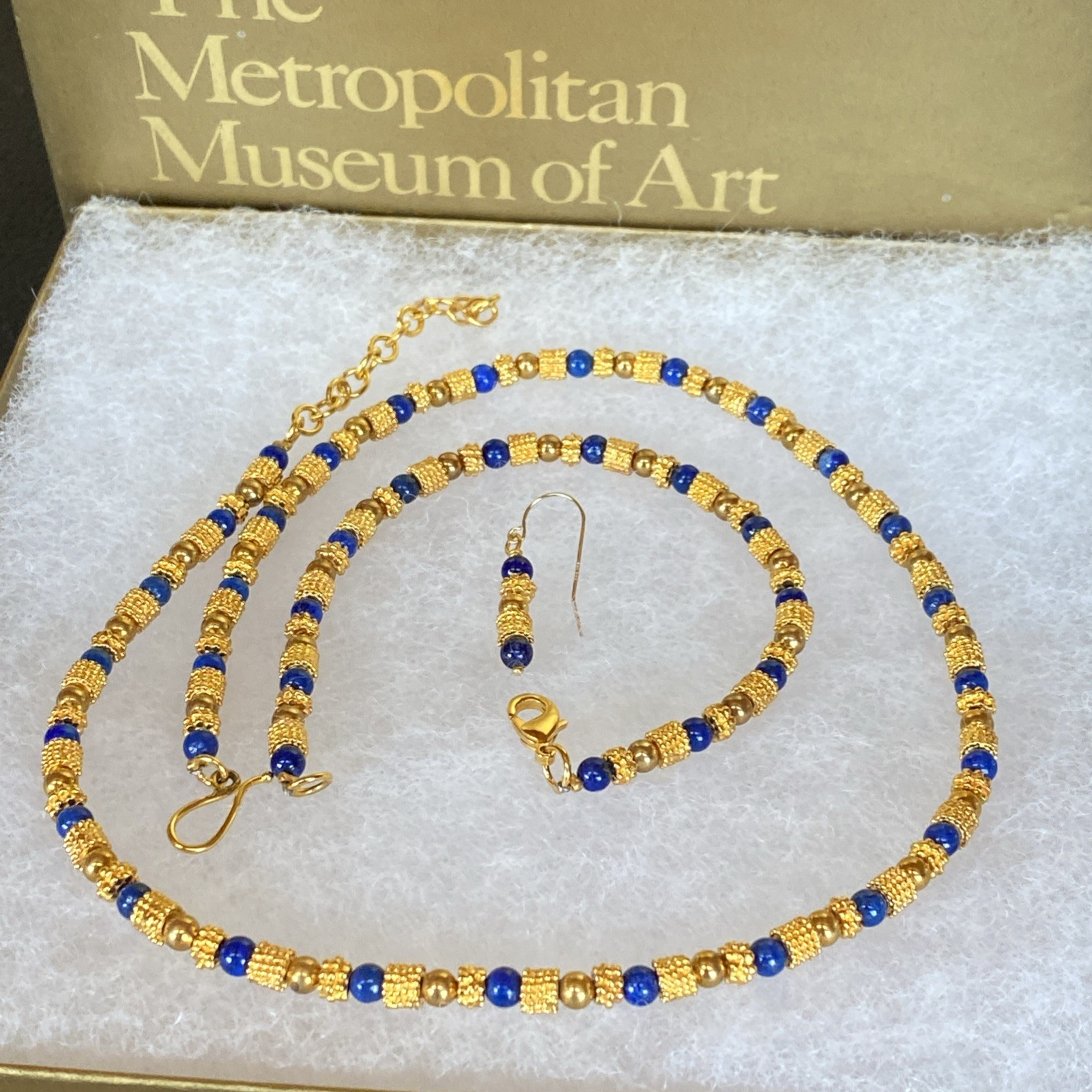 Vtg Museum Museum Art Lapis Lazuli Beaded Necklace Bracelet Etruscan Revival MMA