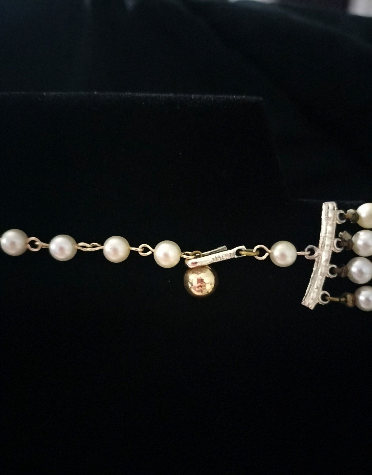 Vintage Multi Strand Faux Pearl Necklace White Gold Tone Decorative Hook Clasp 1