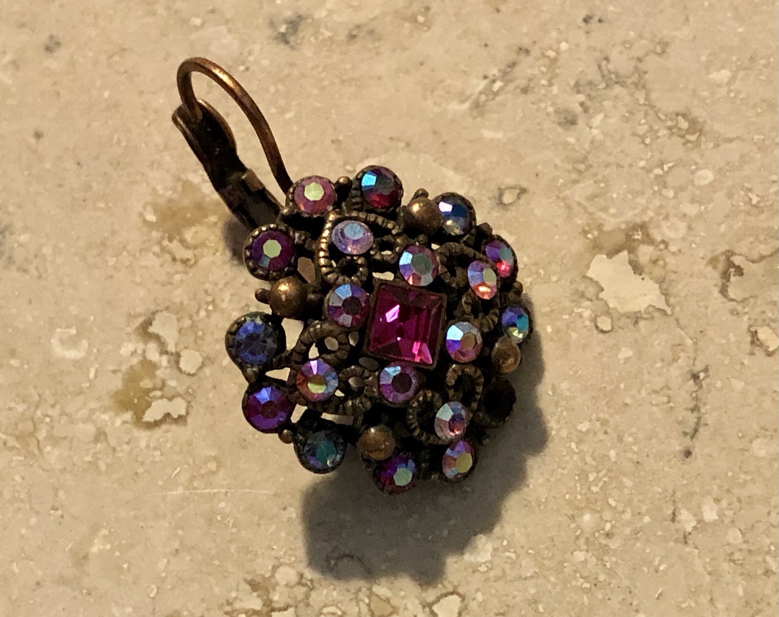 ✨💖🌟VINTAGE JOAN RIVERS ✨AURORA BOREALIS Crystal Cluster Copper Earrings
