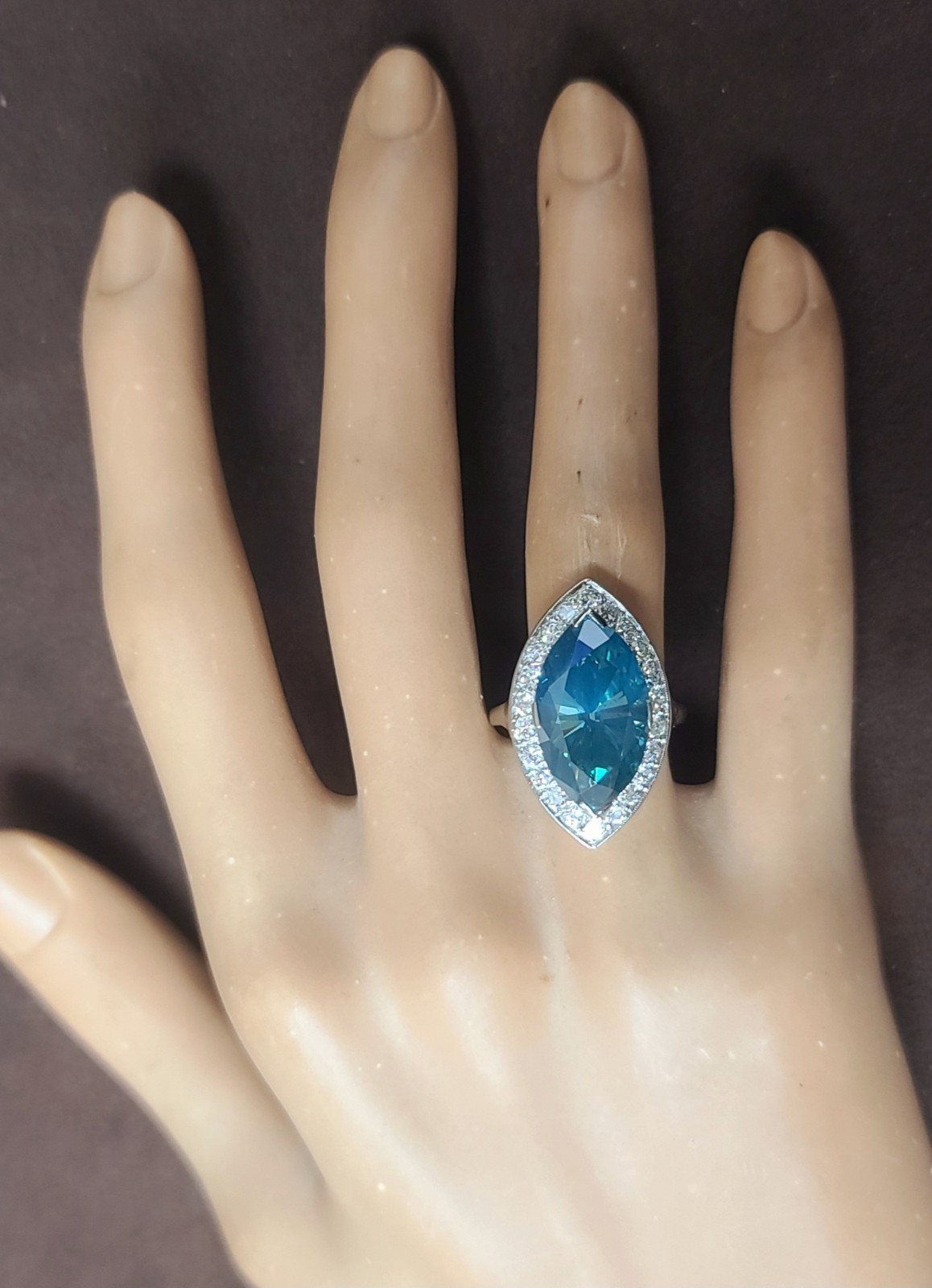 Vintage Platinum Engagement Ring 7.88ct.Natural Teal Blue Marquise Diamond