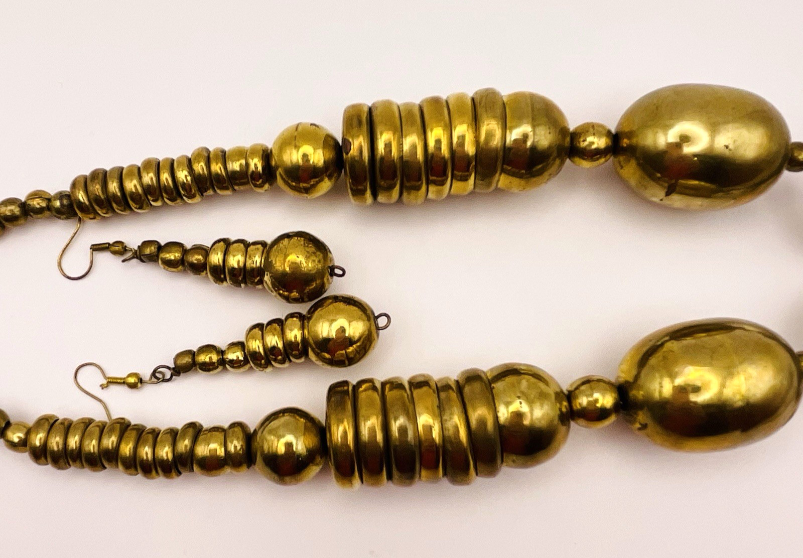 Vintage Artisan Statement Brass Made in India Necklace and Earrings