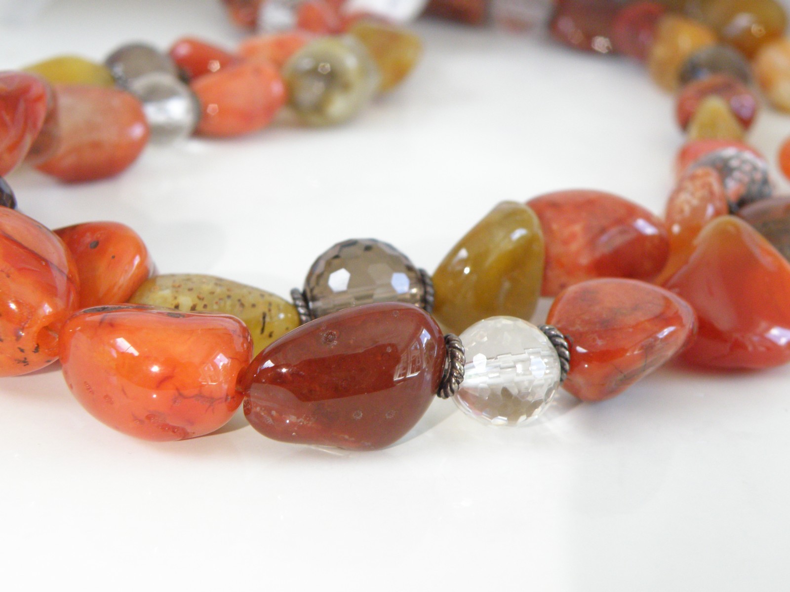 Vintage Natural Carnelian Multi Stone Bold Sterling Silver Necklace
