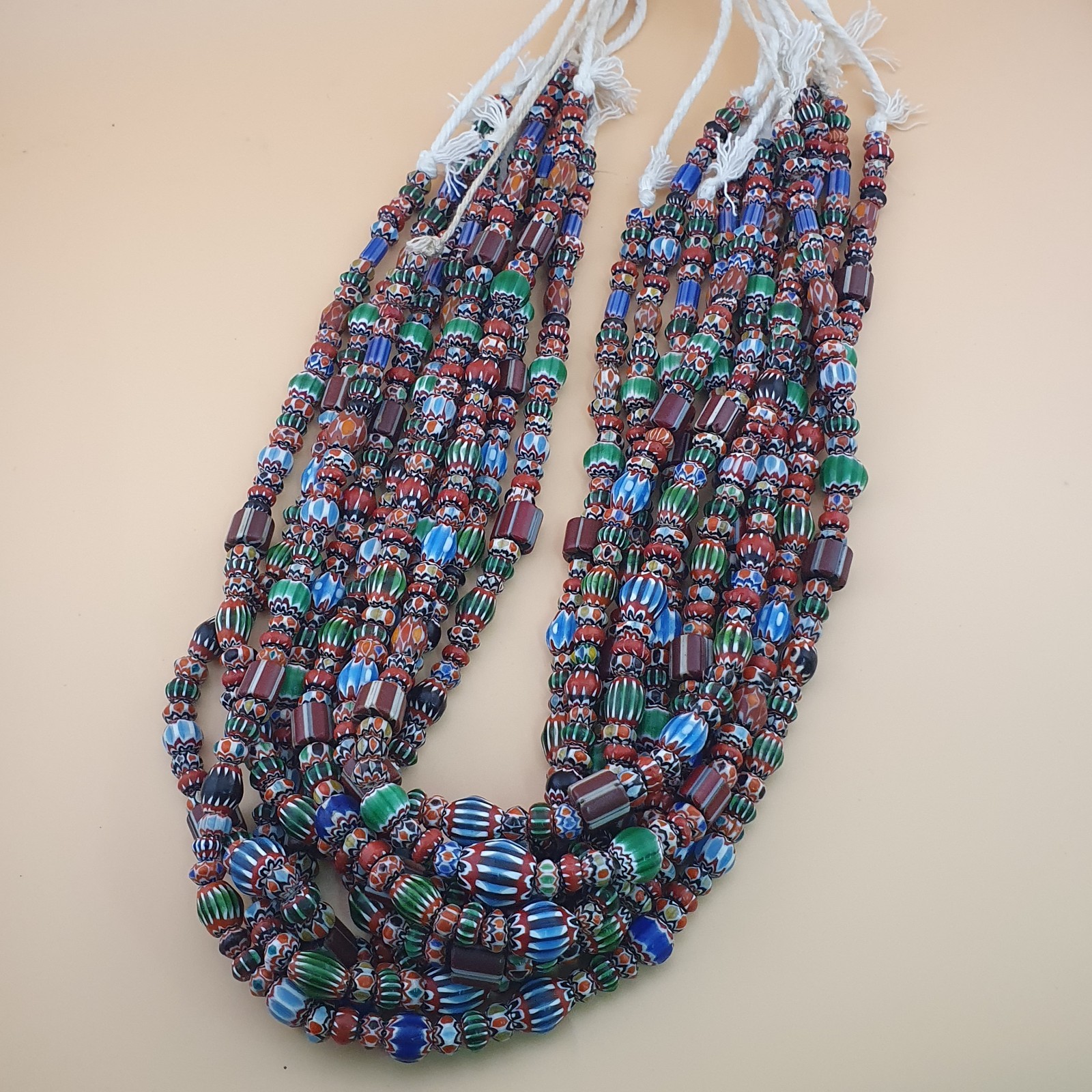 Antique Venetian MultiColor Mix Chevron Glass Beads Strands Necklace