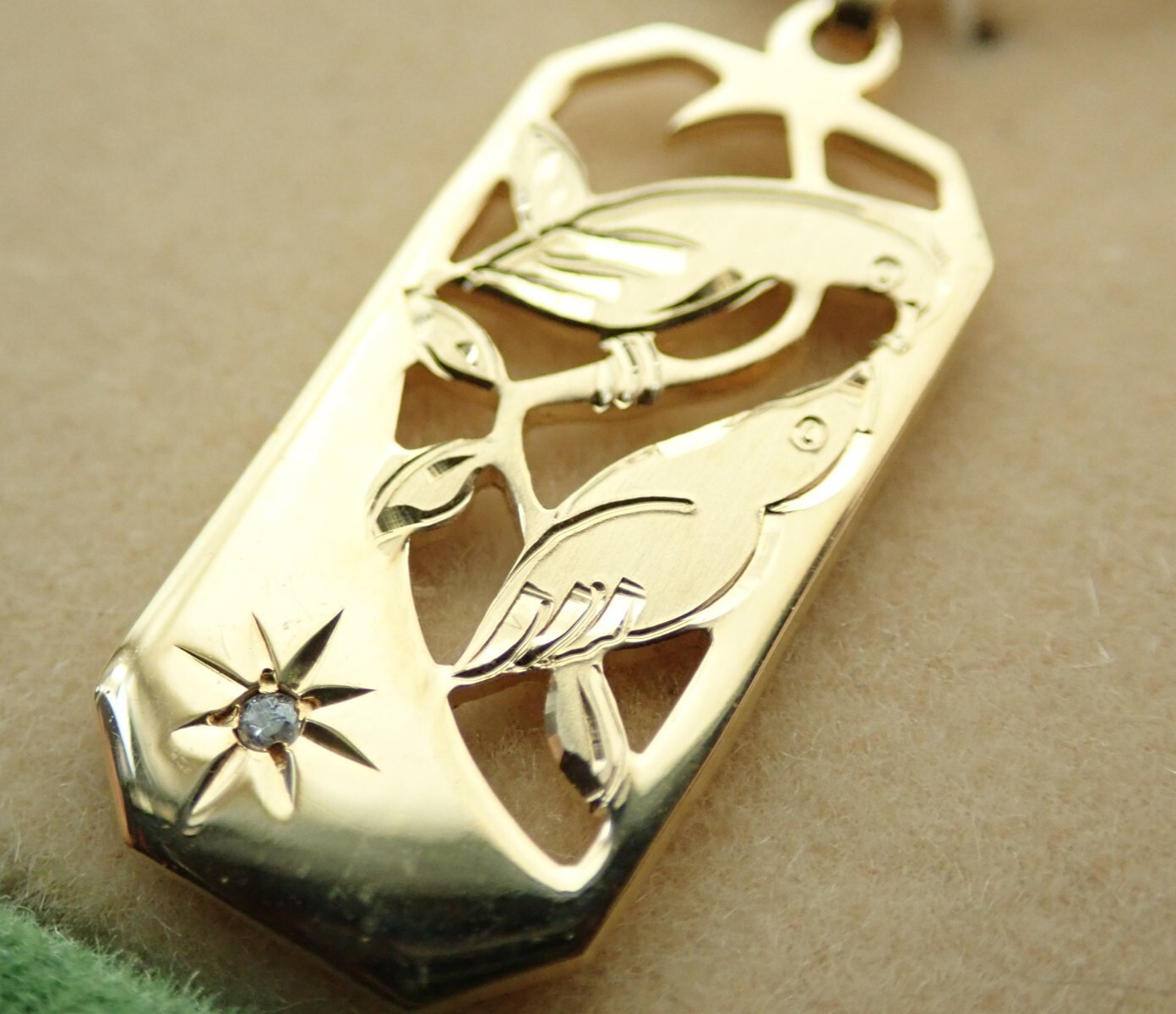 Vintage 12k 14k Gold Filled Diamond Love Birds Pendant Necklace NOS Old Stock