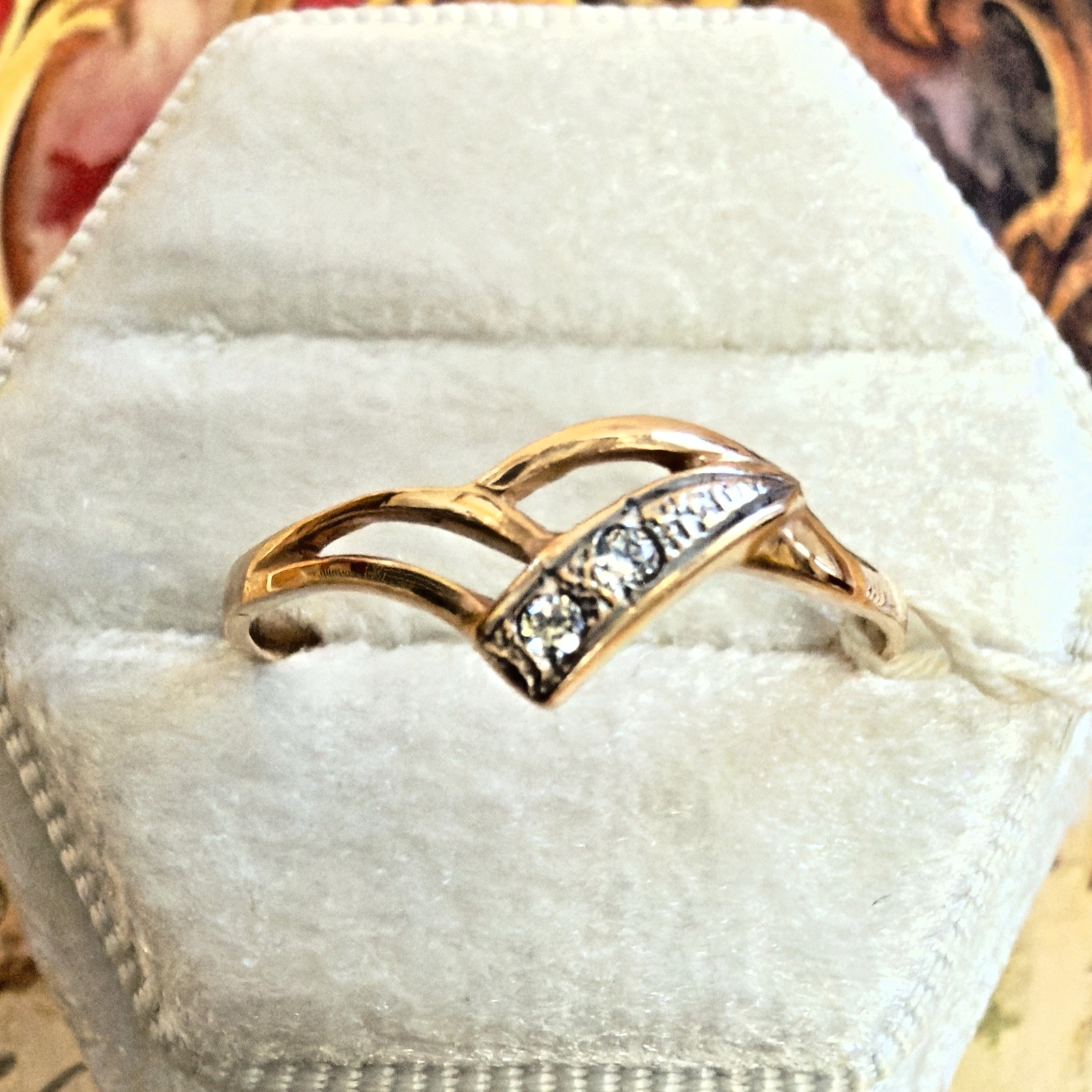 Size 8.5 – 14K 585 Rose Gold & Fianite (CZ) Vintage East European Ring – #1996
