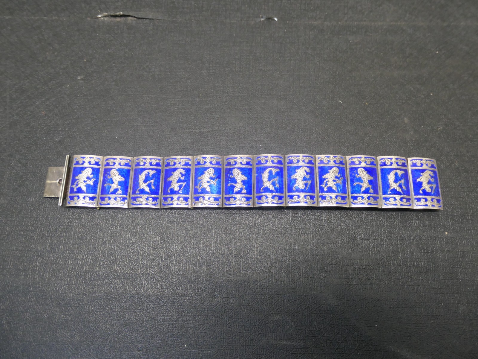 Vintage Siam 925 Sterling W/Blue Enamel Dancers Bracelet