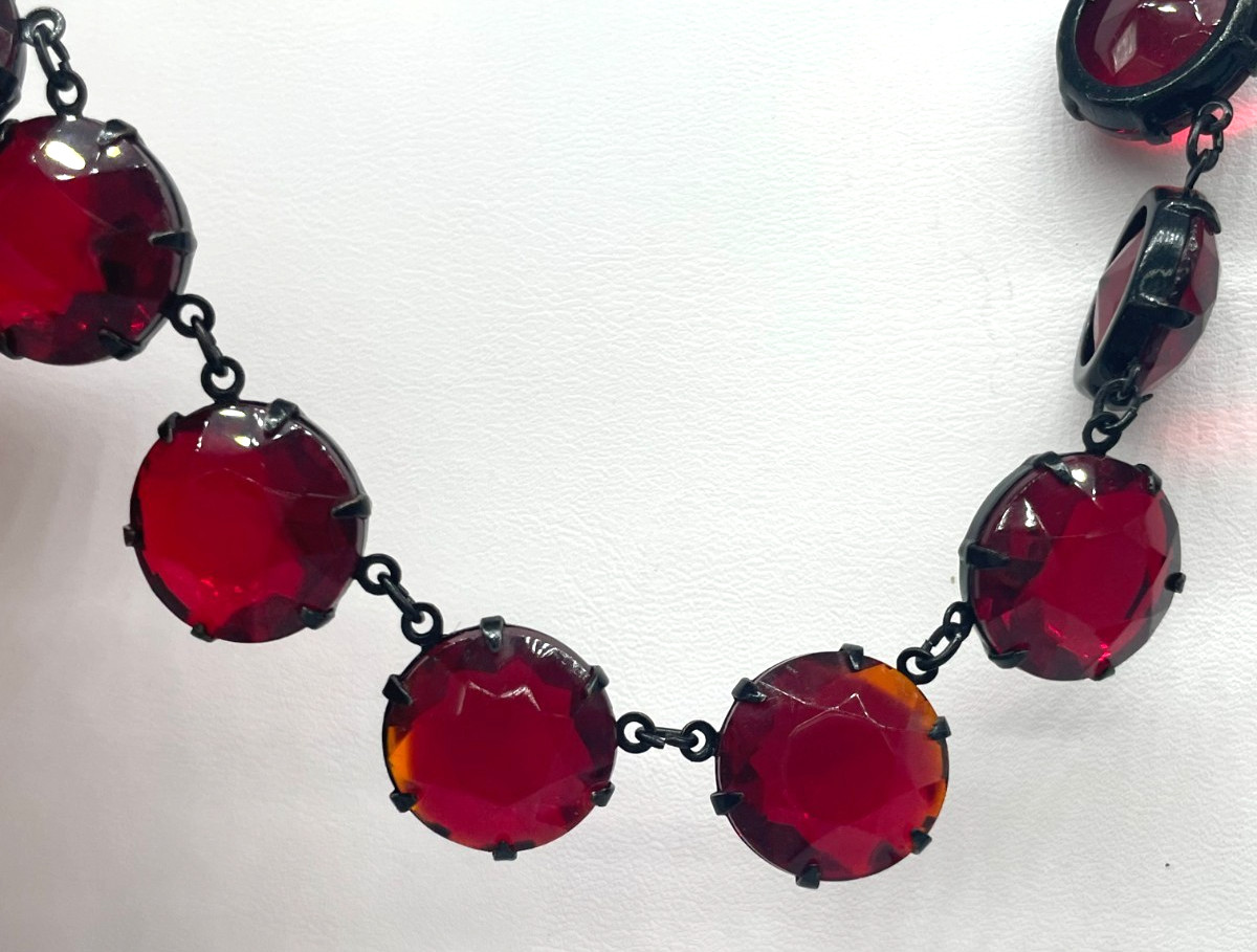 VTG Art Deco Japanned Ruby Red Riviere Collar Necklace