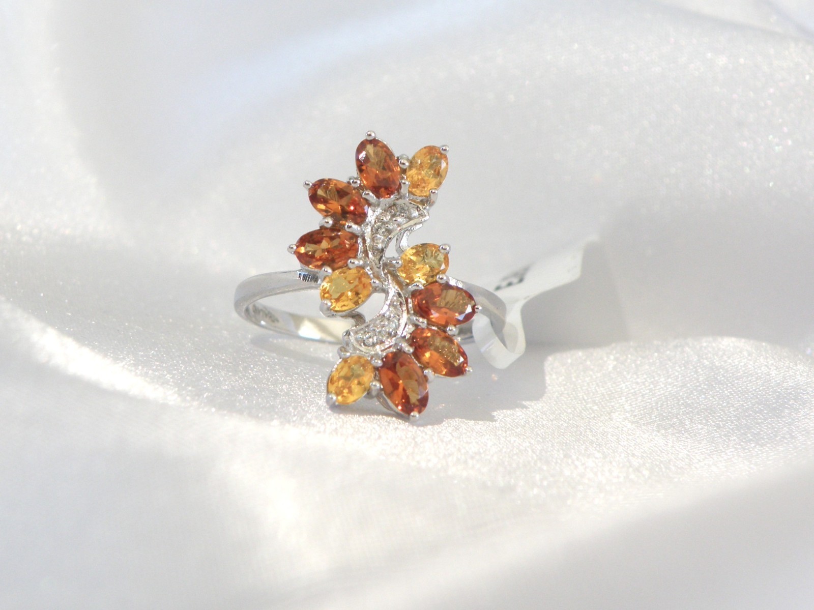 Designer Sterling Silver 925 Natural Mandarin Orange Garnet Ring Size 10