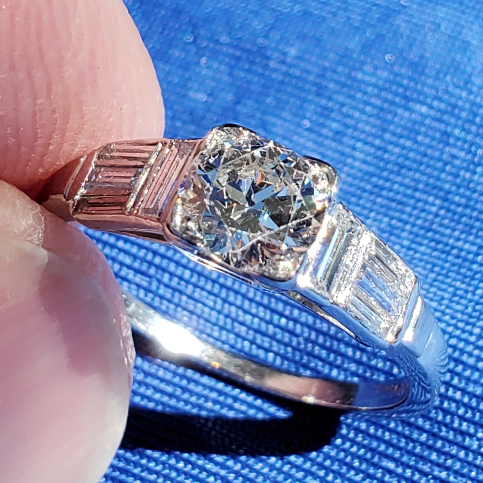 Original EARTH MINED DIAMOND Art Deco Engagement Ring SOLID PLATINUM Solitaire