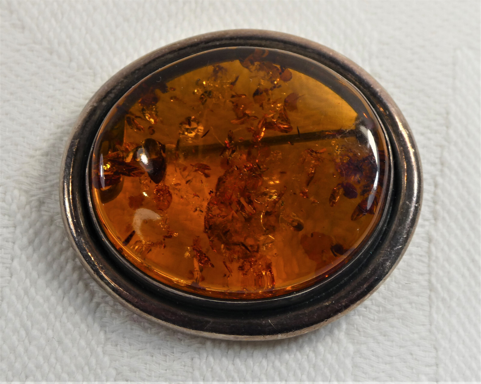 Large Vintage 925 Sterling Silver Baltic Amber Brooch 4cms Statement Brooch