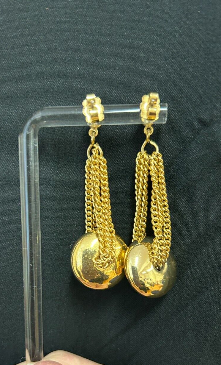 Avon Art Deco Pierced Earrings Chain Gold Tone Nickel Free VTG Dangles