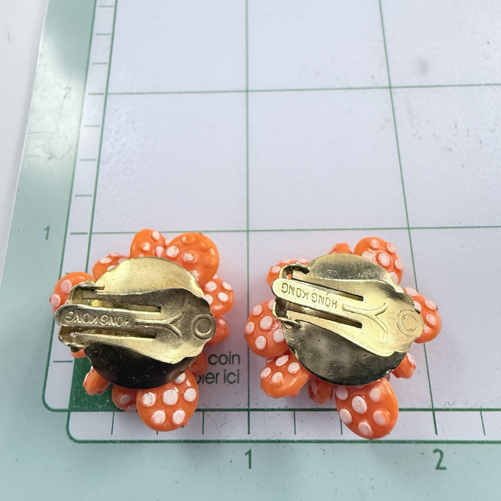 Vintage 1960s Orange & White Polka Dot Clip on Earrings
