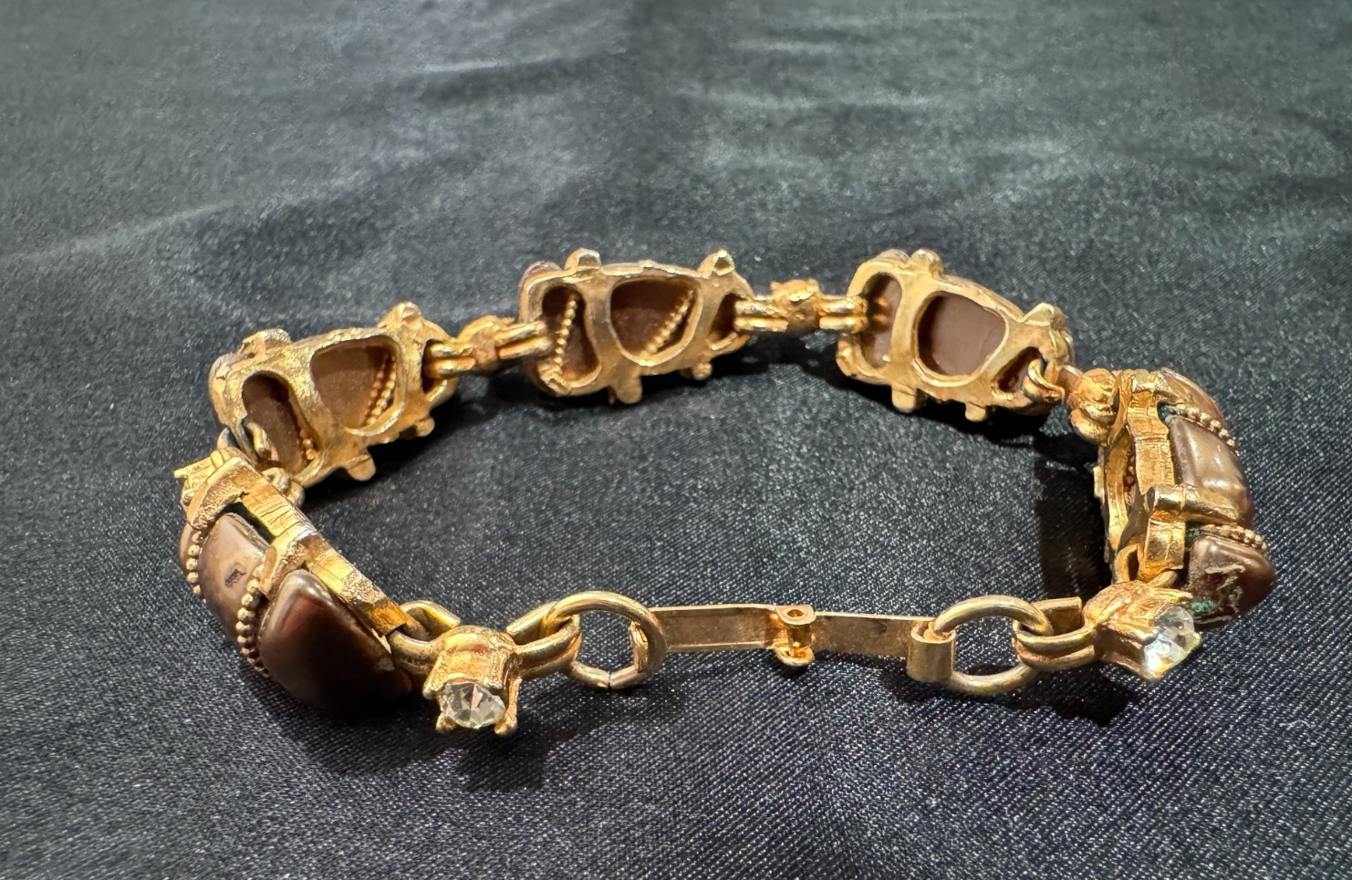 Vtg Bracelet Necklace Set MCM Regency Revival Brown 3D Textured Beads Gold Tone