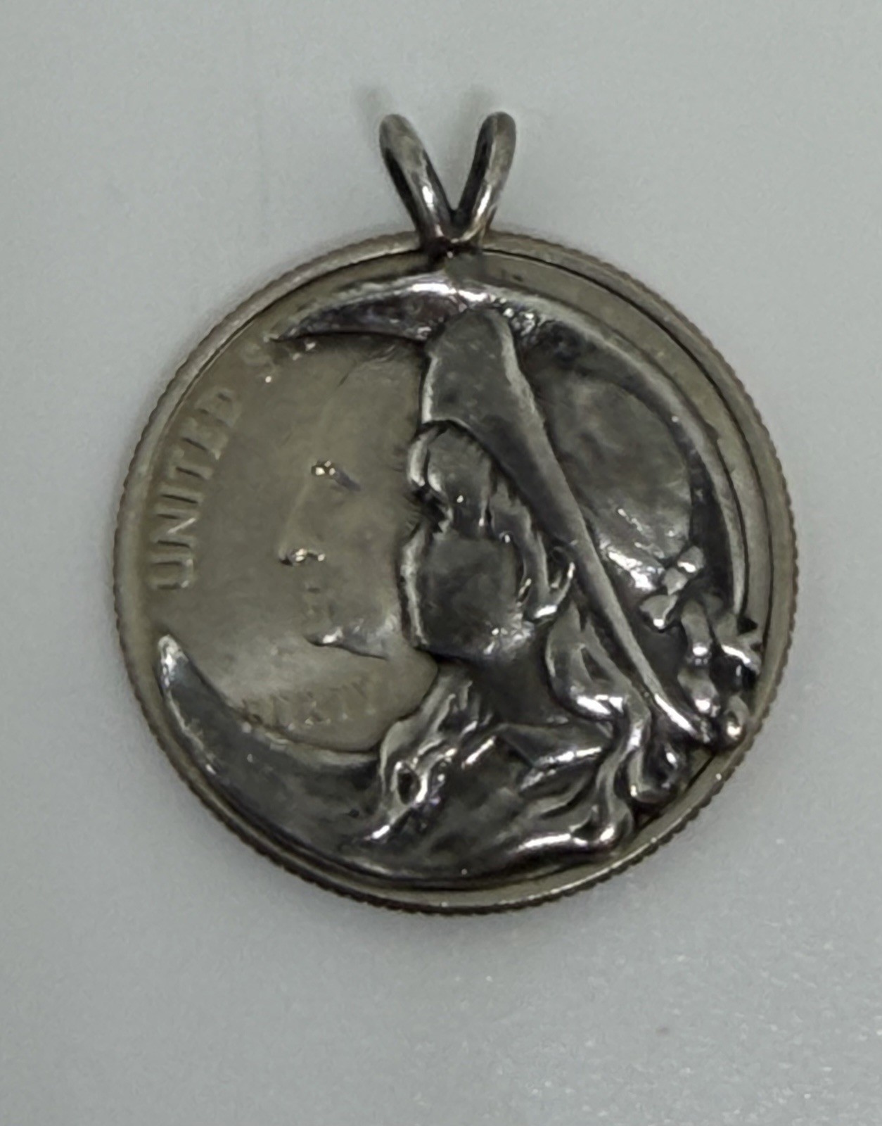 Vintage Sterling Silver Pendant with Girl’s Face Hat Crescent Moon Silhouette