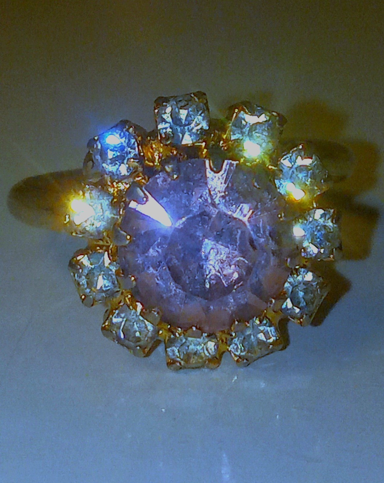 Cocktail Ring Rose Amethyst Sapphire Crystal Rhinestone Minimalist Adjusted Ring