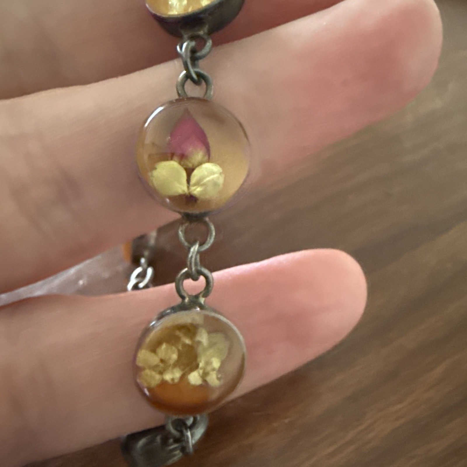 Vintage Resin Real Flowers Sterling Bracelet Grown & Made By Artist N Seaside Fl