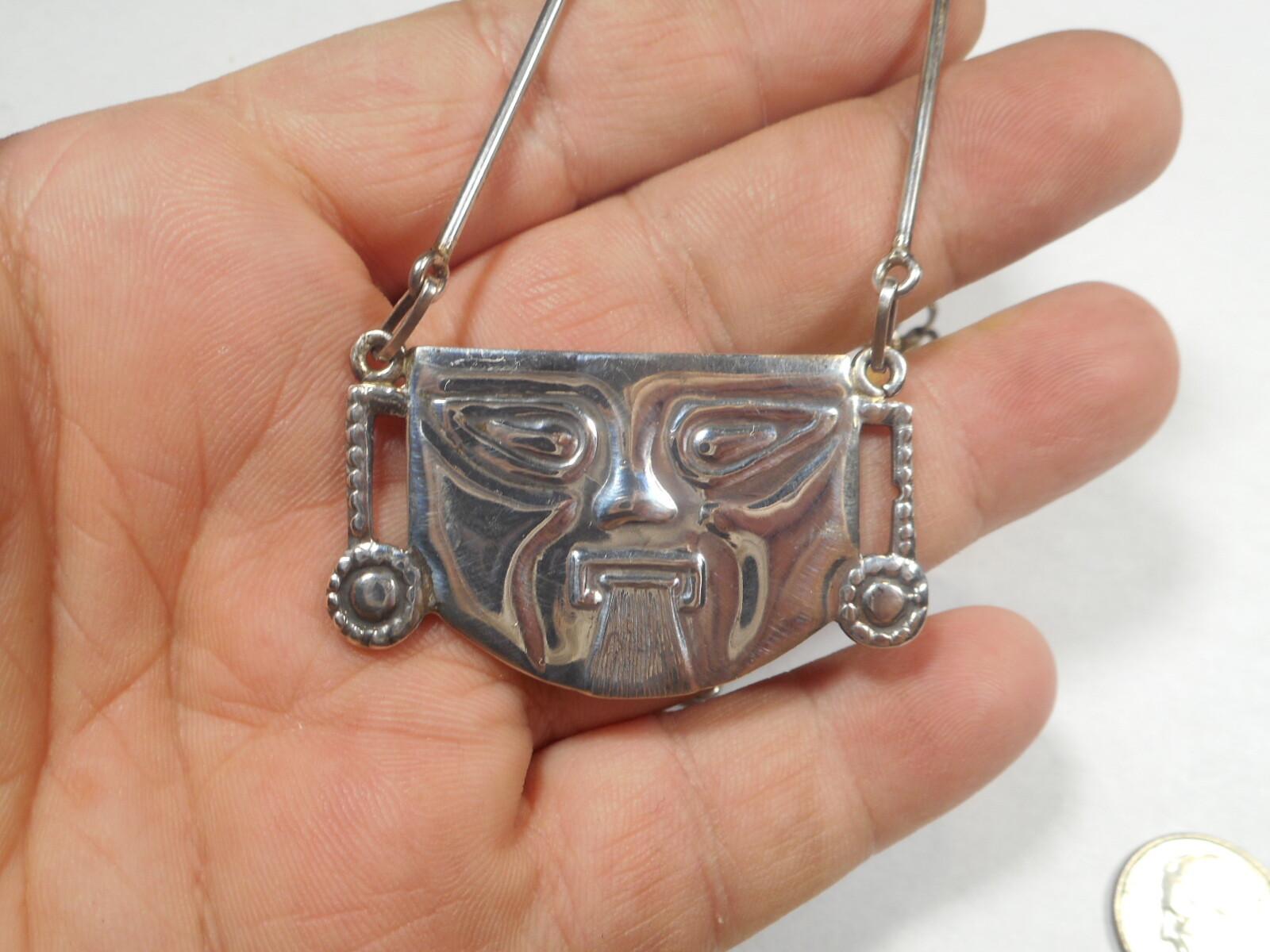 Face of Man Sticking His Tongue Unusual NECKLACE Signed ANDES Vintage Sterling