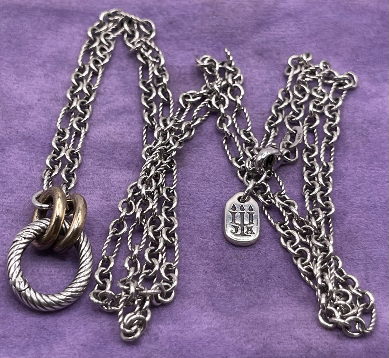 Retired James Avery Oval Links Sterling Silver & Bronze 31” Necklace AVERY BOX