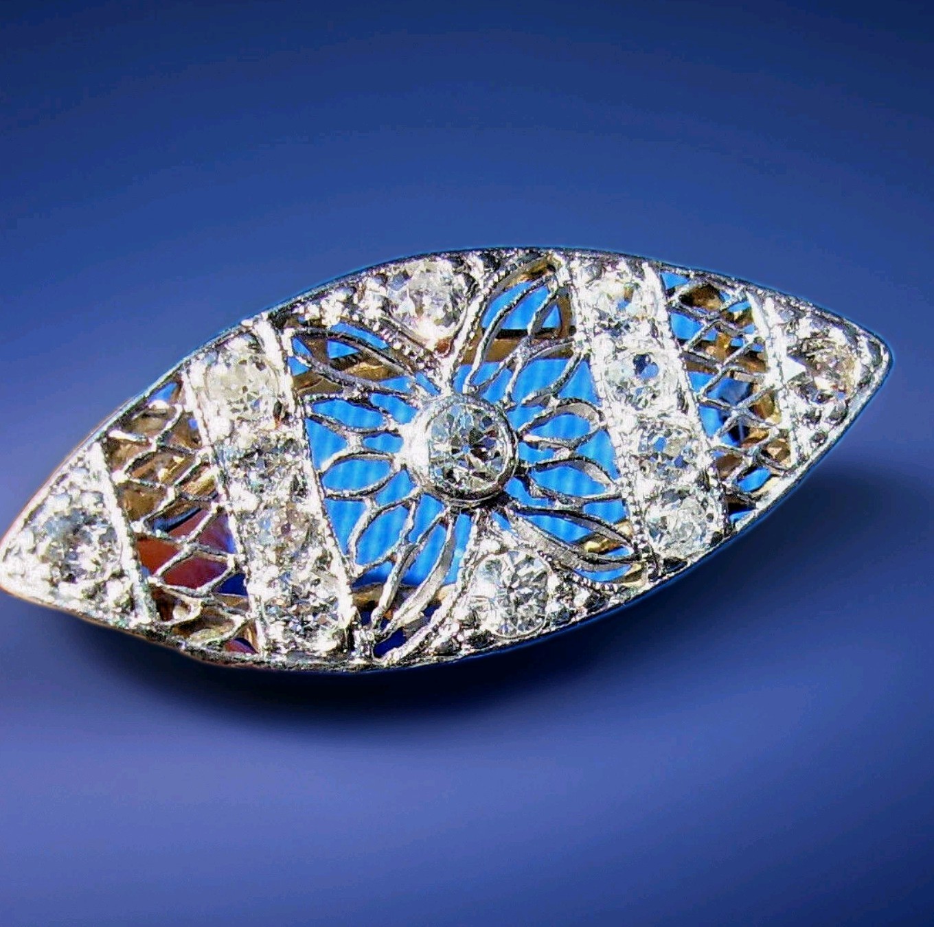 NATURAL EARTH MINED DIAMOND ORIGINAL ART Deco Brooch PLATINUM Filigree Pendant