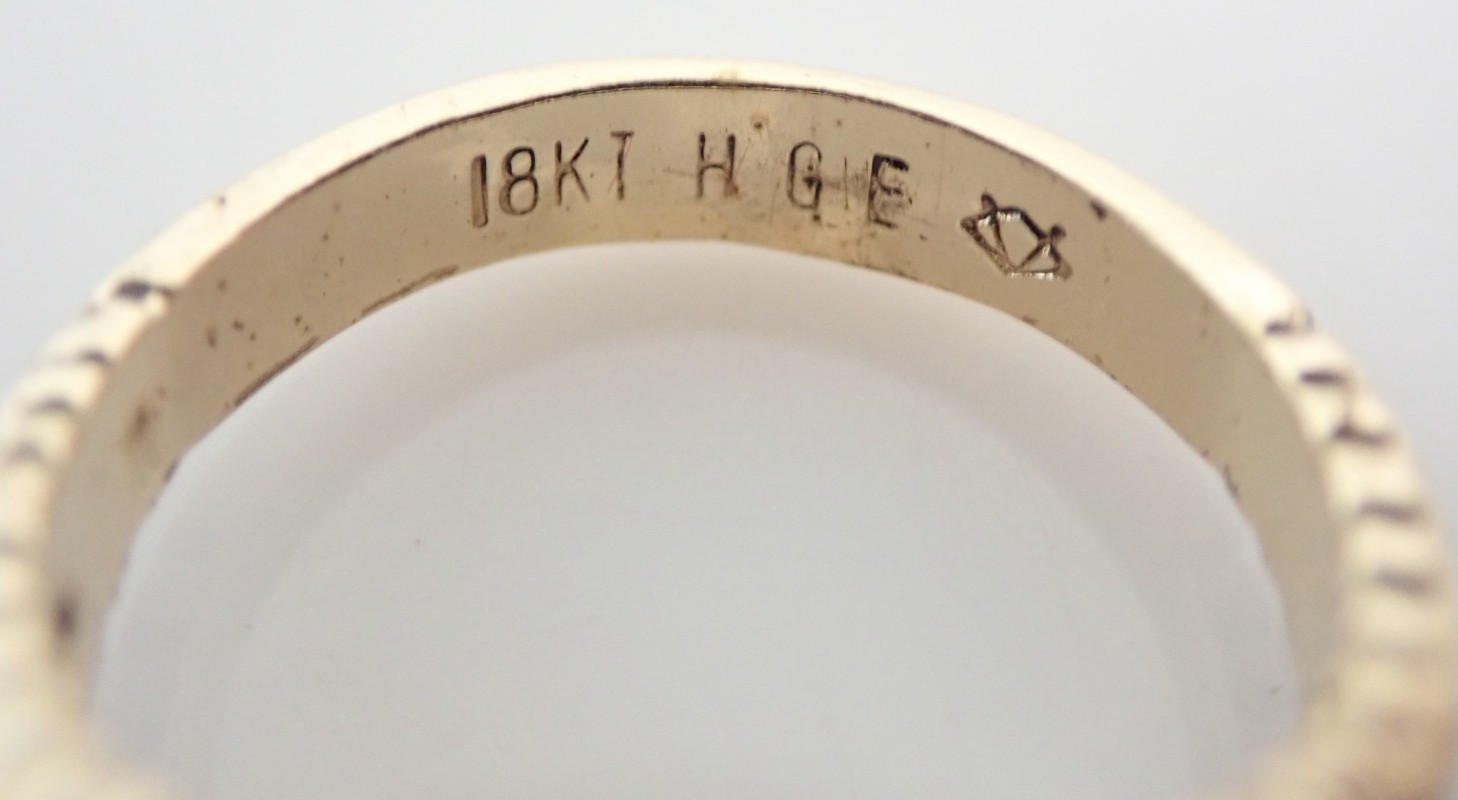Vintage 18k HGE Signet Initial Letter “M” Pinky Band Ring Sz 5